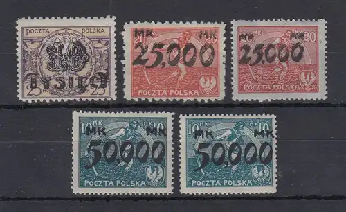 Polen / Polska 1923 Freimarken mit Aufdruck Mi.-Nr. 185-188 ungebraucht * 