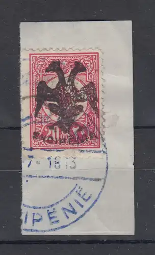 Albanien 1913 Türk. Marken mit Aufdruck 20Pa Mi.-Nr. 6x gest. auf Briefstück