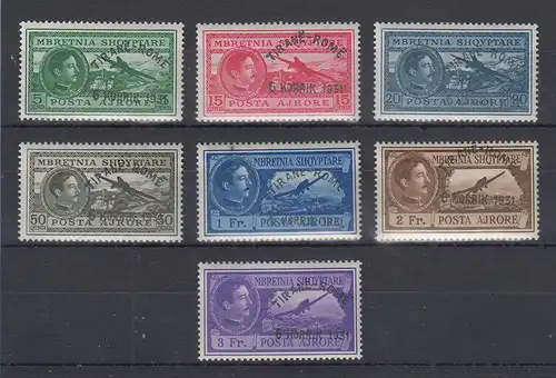 Albanien 1931 Flugpostmarken Erstflug Tirana-Rom Mi.-Nr. 235-41 Satz kpl.*