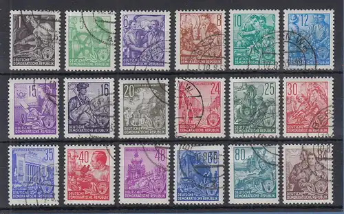 DDR 1953 Freimarken 5-Jahresplan Mi.-Nr. 362-79 kpl Satz mit Gefälligkeits-O 