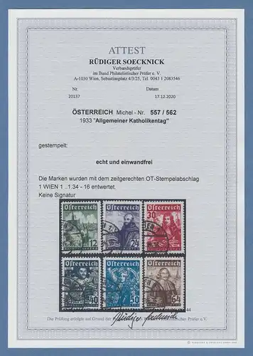 Österreich Katholikentag 1933 Mi.-Nr. 557-62 Satz kpl. O, Attest Soecknick BPP