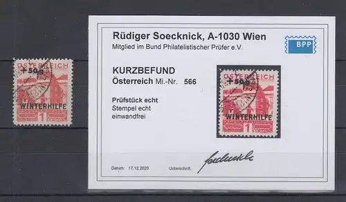 Österreich Winterhilfe 1933 Höchstwert Mi.-Nr. 566 O, Befund Soecknick BPP