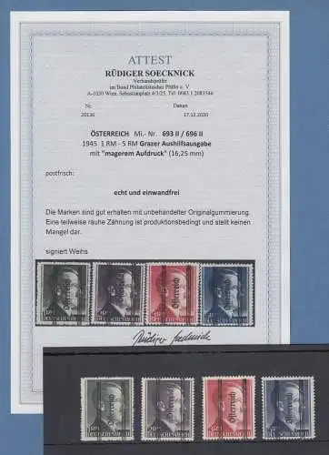 Österreich 1945 Grazer Aufdruck Markwerte Mi.-Nr. 693-696 II ** mit BPP-Attest