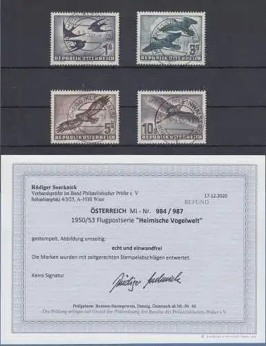 Österreich 1953 Vögel Mi.-Nr. 984-87 Luxus-Satz mit zentr. ERSTTAGS-Vollstempeln