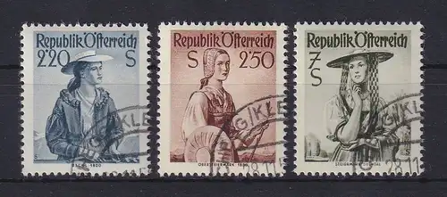 Österreich 1952, Trachten-Ergänzungsw. Mi-Nr. 978-80 mit Eck-O Hirschegg Kleinw.