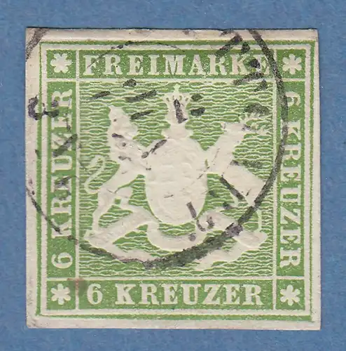Altdeutschland Württemberg 6 Kreuzer Mi.-Nr. 13a O Stuttgart, KB Heinrich BPP