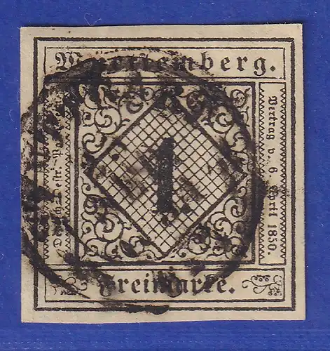 Württemberg 1851  1 Kreuzer Mi.-Nr. 1a O STUTTGART  gpr. Heinrich BPP