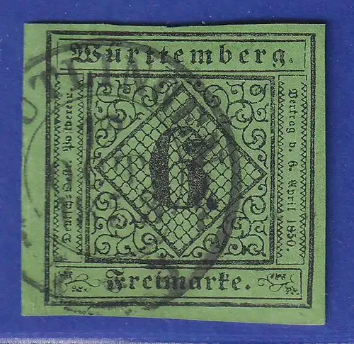 Württemberg 1851 6Kreuzer Mi.-Nr. 3a Type I O REUTLINGEN gpr. Heinrich BPP