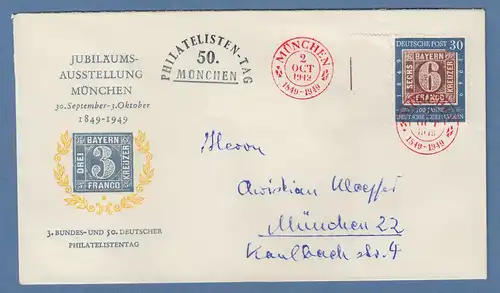 Bundesrepublik 1949 100 J. Briefmarken 30Pfg Mi-Nr.115 auf Brief mit rotem So-O 