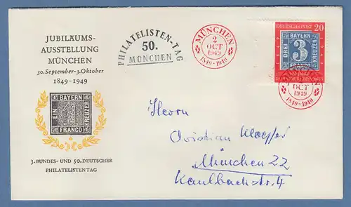 Bundesrepublik 1949 100 J. Briefmarken 20Pfg Mi-Nr.114 auf Brief mit rotem So-O 