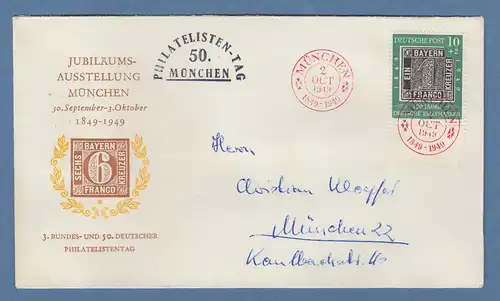 Bundesrepublik 1949 100 J. Briefmarken 10Pfg Mi-Nr.113 auf Brief mit rotem So-O 