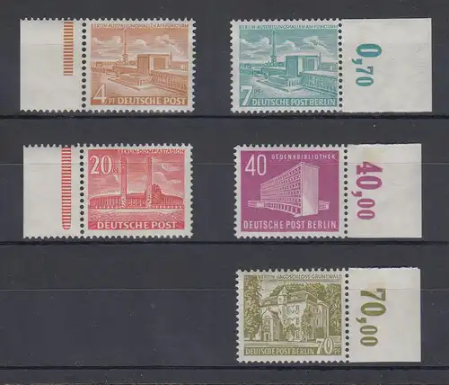 Berlin 1953-54 Freimarken Berliner Bauten Mi-Nr. 112-13, 121-123 postfrisch ** 