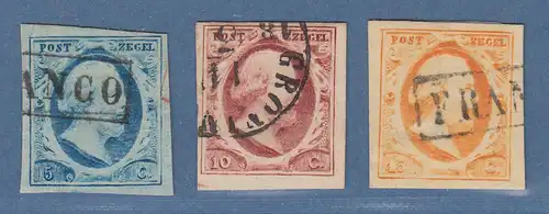 Niederlande 1852 König Willem III. 5-10-15 C kpl. Satz Mi.-Nr. 1-3 gestempelt