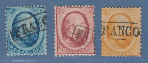 Niederlande 1854 König Willem III. gez. 5-10-15 C  Satz Mi.-Nr. 4-6 gestempelt