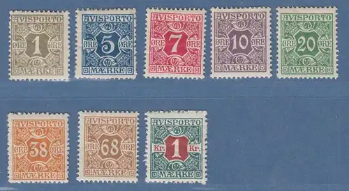 Dänemark Verrechnungsmarken Avisporto 1907 Teilsatz Mi.-Nr. 1-8 ungebraucht * 