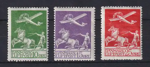 Dänemark 1925 Flugpostmarken Pflügender Landmann Mi.-Nr. 143-45 Satz 3 Werte * 