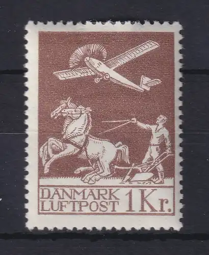 Dänemark 1929 Flugpostmarke Pflügender Landmann 1Kr. Mi.-Nr. 181 * 