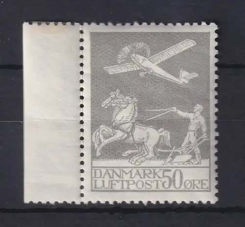 Dänemark 1929 Flugpost Pflügender Landmann 50 Öre grau Mi.-Nr. 180 **