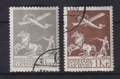 Dänemark 1929 Flugpostmarken Pflügender Landmann Mi.-Nr. 180-81 Satz 2 Werte O