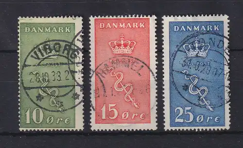 Dänemark 1929 Krone und Äskulapstab Mi.-Nr. 177-79 Satz 3 Werte gestempelt  