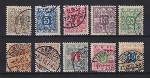 Dänemark 1907 Verrechnungsmarken AVISPORTO Mi.-Nr. 1-10 X Satz 10 Werte O