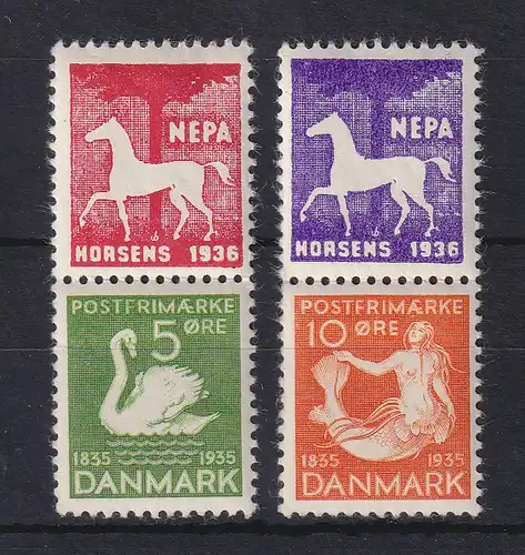 Dänemark 1935 100 Jahre Andersen-Märchen Mi-Nr. 222 und 224 ** mit Zierfeld oben