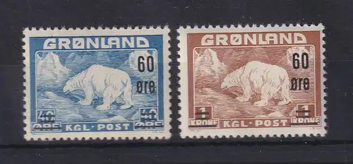 Grönland 1956 Freimarken Eisbär mit Aufdruck Mi.-Nr. 37-38 ** 