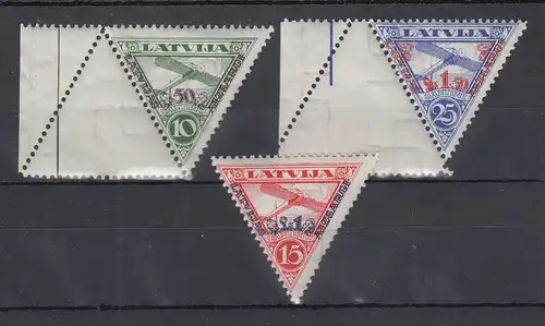 Latvija / Lettland 1931 Flugpostmarken Aizsargi-Org. Mi-Nr. 190-92 A Satz kpl **
