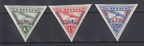 Latvija / Lettland 1931 Flugpostmarken Aizsargi-Org. Mi-Nr. 190-92 B Satz kpl **