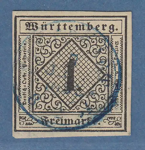 Württemberg 1851 1Kr. Mi.-Nr. 1a mit blauem Stempel, einwandfrei, mehrfach sign.