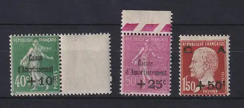 Frankreich 1929 Staatsschuldentilgungskasse Mi.-Nr. 244-46 Satz kpl. **