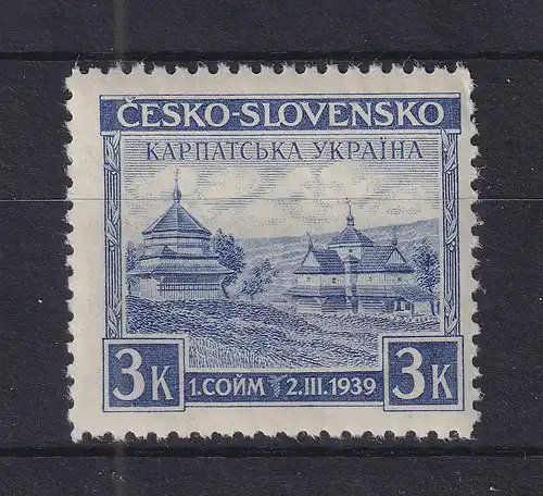 Karpaten-Ukraine 1939 Holzkirche in Jasina 3K violettblau Mi-Nr. 1 ** /  MNH