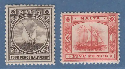 Malta 1889 Freimarken Schiffe Mi.-Nr. 11-12 kpl. Satz 2 Werte *