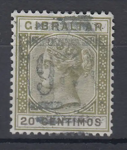 Gibraltar 1896 span. Währung  20 C grünoliv / olivbraun  Mi.-Nr. 30b gestempelt