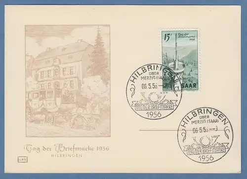 Saarland 1956 Tag der Briefmarke Fernmeldeturm Mi.-Nr. 369 mit ET-O auf Karte