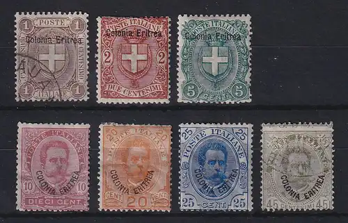 Italienisch-Eritrea 1897-98 Freimarken Wappen und König Umberto Mi.-Nr. 12-18