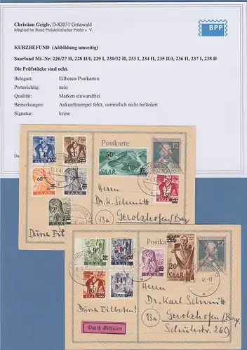 Saarland 1948 Freimarken Mi.-Nr. 226-238 kpl. auf 2 Karten. ANSEHEN !