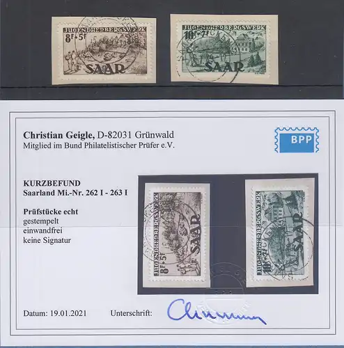 Saarland Jugendherbergen 1949 Mi-Nr. 262-63 I Satz schön O SAARBRÜCKEN gpr. BPP