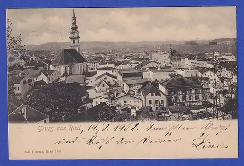 AK Österreich Gruß aus Ried gelaufen 1902