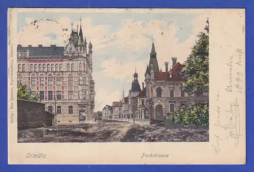 AK Österreich Olmütz Parkstrasse, gelaufen 1900 nach Iglau