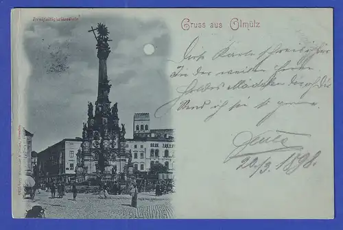AK Österreich Gruss aus Olmütz Dreifaltigkeitssäule im Mondschein gelaufen 1898