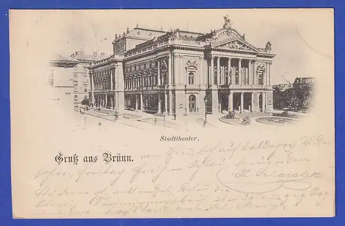 AK Österreich Gruss aus Brünn Stadttheater gelaufen 1897 nach Iglau