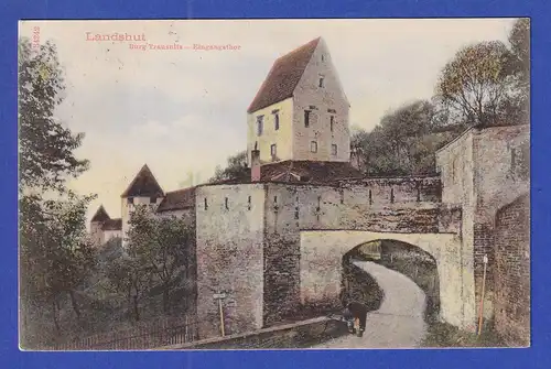 AK Bayern Landshut Burg Trausnitz Eingangstor gelaufen 1905 nach Magdeburg