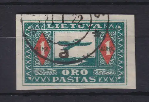 Lietuva / Litauen 1921 Flugpostmarke 1A UNGEZÄHNT Mi.-Nr. 106 U gestempelt 