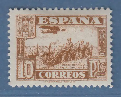 Spanien 1937 Freimarke Landung in Algeciras 10 Pta braun Mi.-Nr. 763 * 