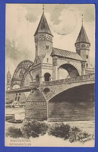 AK Magdeburg Elbe Königsbrücke Carl Zander gel 1907