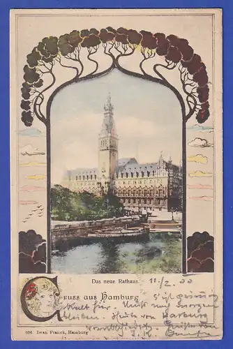 AK Hamburg Das neue Rathaus im Jugendstil-Rahmen gelaufen 1900