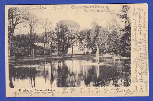 AK Wiesbaden Theater und Weiher gelaufen 1905