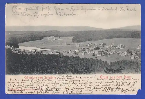 AK Gruss aus dem Harz, Hahnenklee vom Bocksberg gelaufen 1905