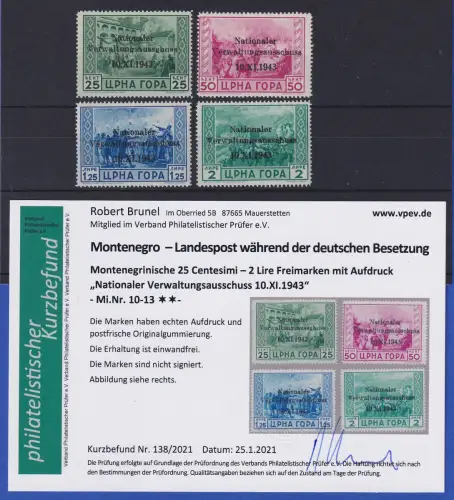 Dt. Besetzung 2. WK Montenegro Mi.-Nr. 10-13 ** gpr. mit Befund Brunel VPP
